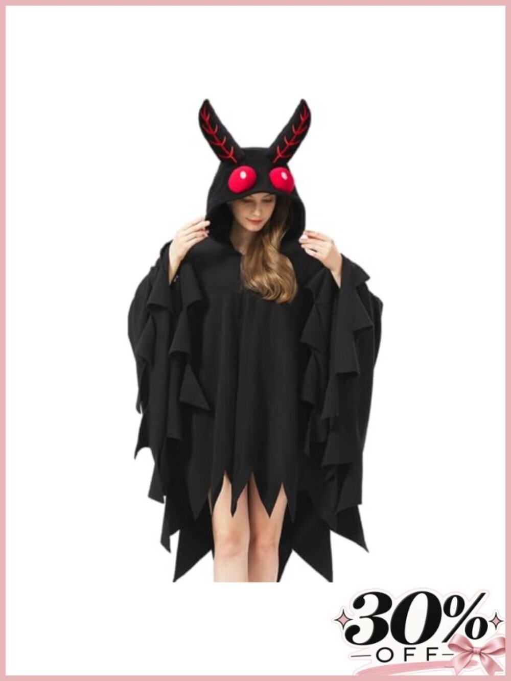 Mothman Costume Halloween Poncho Cosplay Hooded Cape Adult Fleece